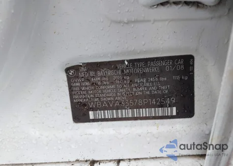 2008 BMW 328I from USA, damaged, VIN WBAVA33578P142549